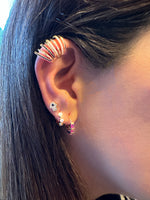 Load image into Gallery viewer, Magenta Crystal Hoops - Puzzle Design
