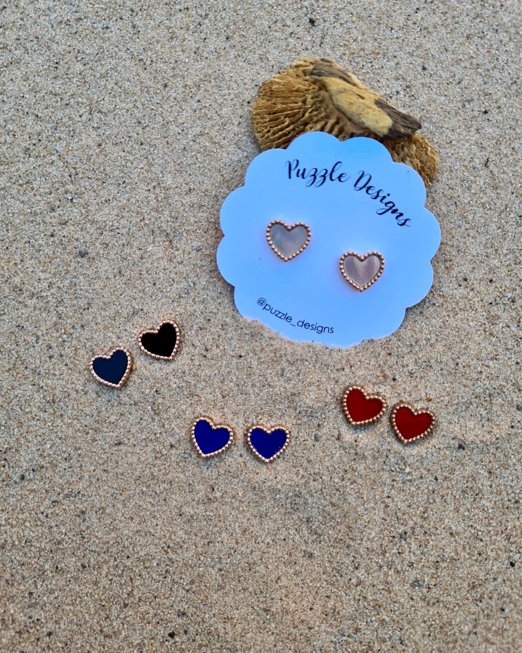 Colourful Mini Heart Earrings - Puzzle Design