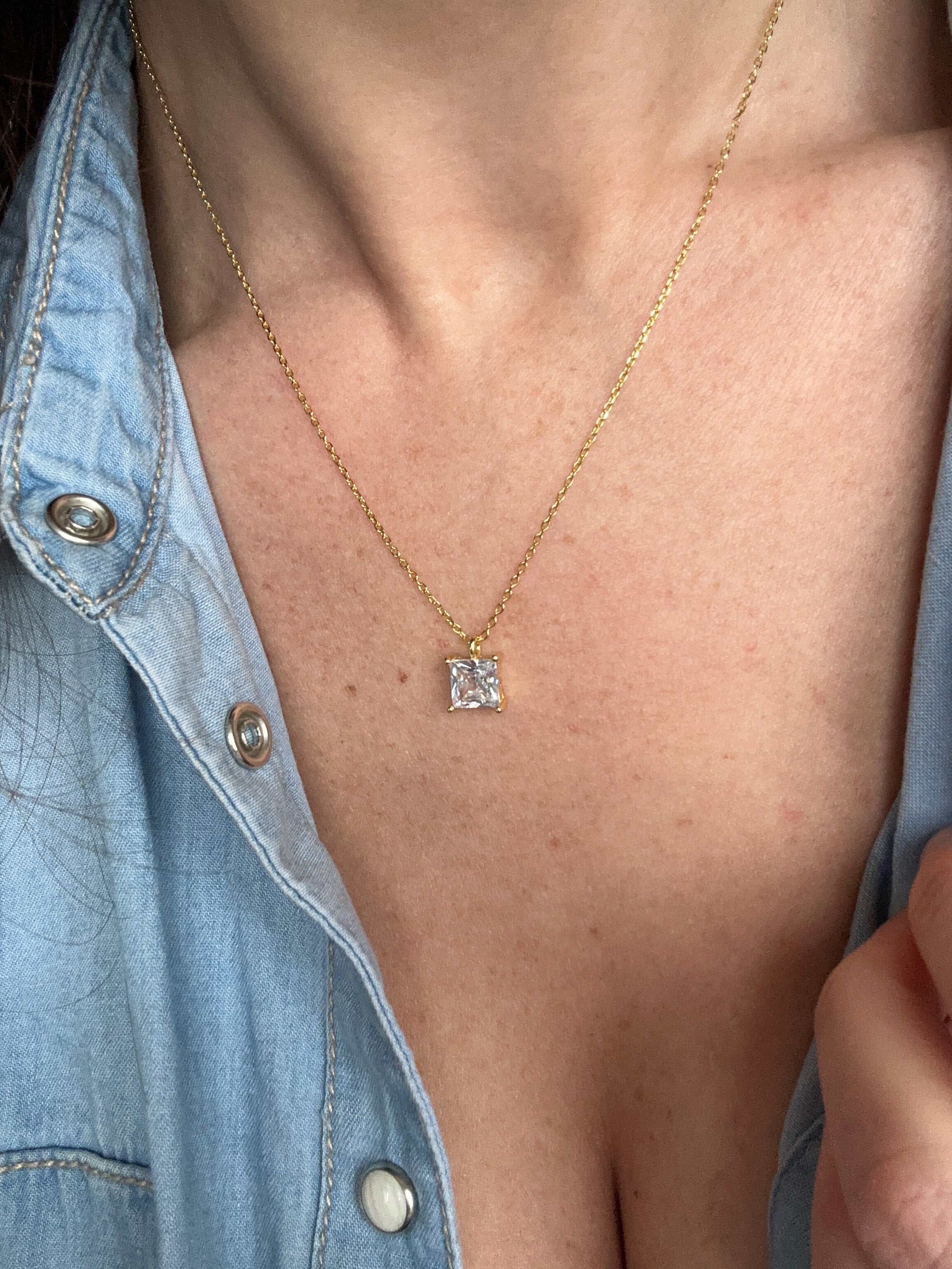 Dainty Crystal Square Diamond Necklace