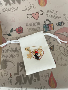 Baby Pin with Azabache and Two Charm - Puzzle Design