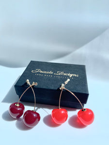 Cherry Drop Earrings - Puzzle Design